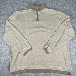 Banana Republic Mens XXL Quarter Zip Pullover Tan Cotton Marl Knit Sweater Mock